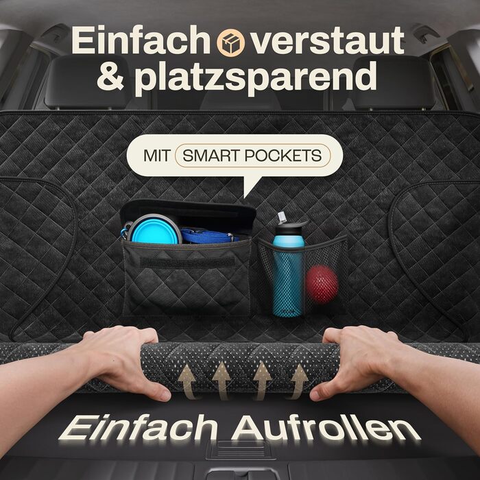 Захист для багажника авто для собак HELDENWERK: водовідштовхуючий, антиковзкий, з захистом бокових панелей та краю, універсальний, чорний (преміум, стеганий)