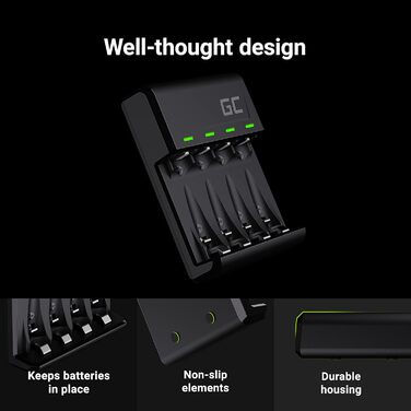 Зарядний пристрій Green Cell VitalCharger для акумуляторів AA AAA 2000mAh (NI-MH) з Micro USB та USB-C, 4-канальний, LED-індикація
