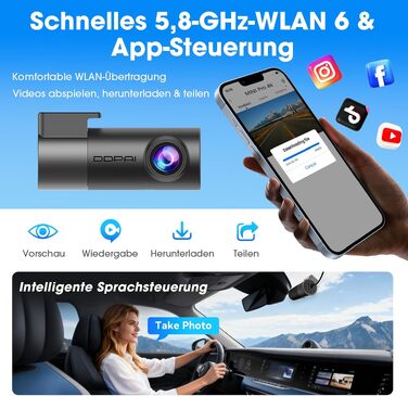 Автомобільний відеореєстратор DDPAI MINI Pro 4K 2160P з SD-картою 64ГБ, поворотна камера 360°, нічна зйомка, 24гд моніторинг паркування, WiFi 6, G-сенсор