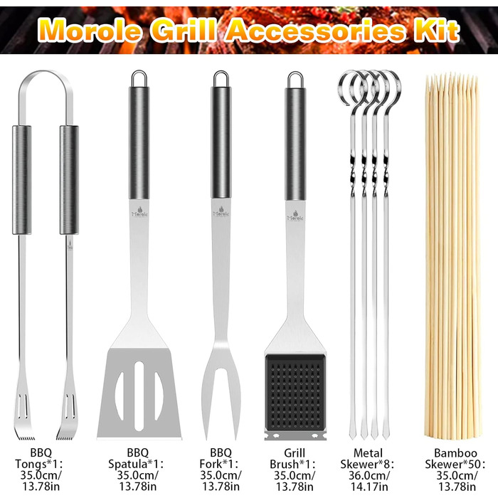 Набір грилю преміум-класу Morole: 75 предметів з нержавіючої сталі (лопатка, щипці, щітка) для кемпінгу та грилю