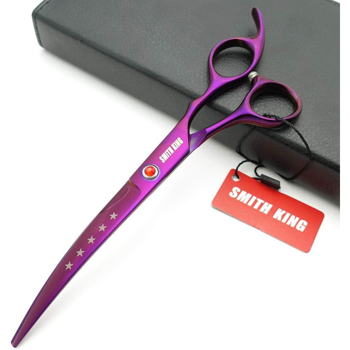 Професійний набір для стрижки шерсті собак, 17.8 см, прямі та вигнуті ножиці, 4-частинний набір для грумінгу (фіолетовий)