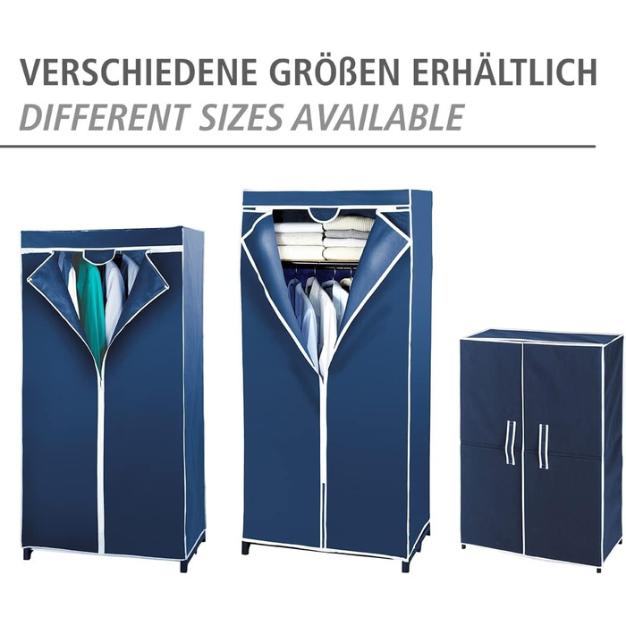 WENKO Air Wardrobe, practical fabric wardrobe for dust-free storage of textiles, stable metal frame, easy assembly, breathable non-woven material, 75 x 150 x 50 cm, Navy (with shelf)