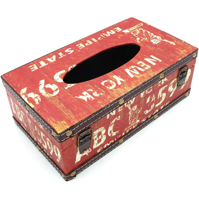 POFET Vintage Chic Shabby Wood Tissue Box Holder Rectangular Handcraft Tissue Paper Box Cover Serviette Organizer Holder Home Large Space Office Car Decoration with Metal Lock - Traffic Sign