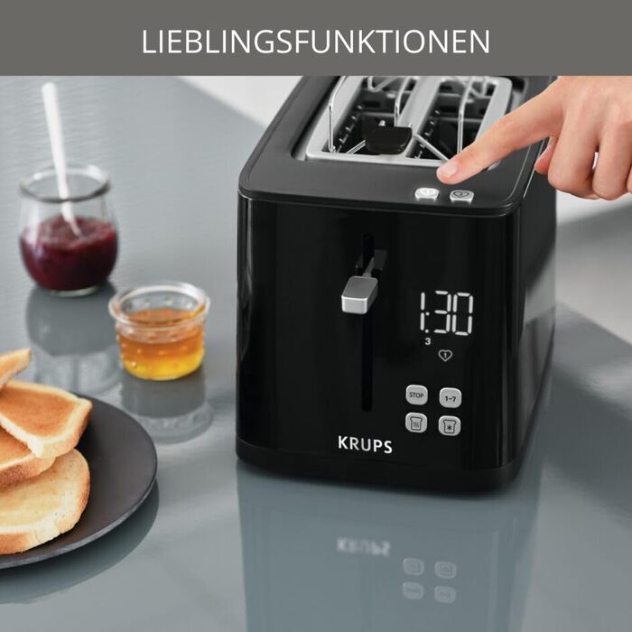 Krups KH641810 Smart'n Light Toaster | 2-Slice Toaster | Digital Display | 7 Browning Levels | Removable Crumb Tray | Countdown Timer | Lift Function | Black