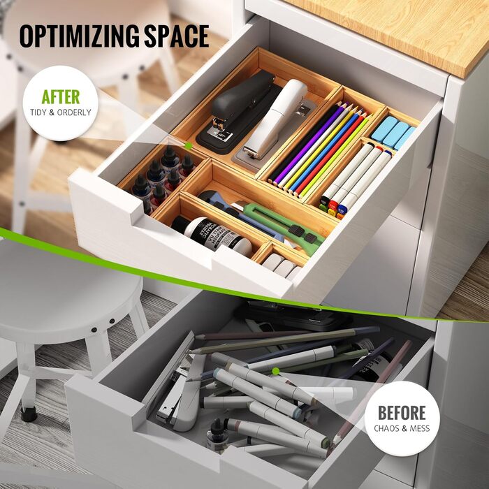 Rainsworth Drawer Organizer 5cm Height, Bamboo Box Stackable, Cosmetic Vanity Makeup Bathroom Organizer Box, 6 Piece Kitchen Drawer Organization System, Christmas Gifts Storage Box