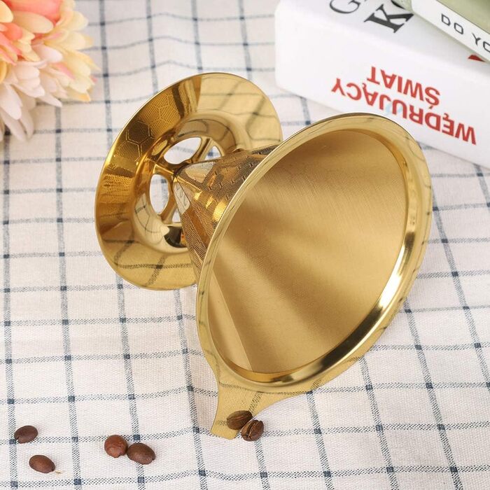 Золотий фільтр для кави Pour-Over з нержавіючої сталі, бджолині соти, багаторазовий, без паперу