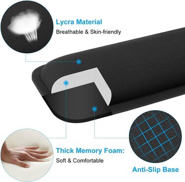 Підставка для зап'ястя ELZO для клавіатури з Memory Foam - ергономічна, проти болю в зап'ясті, для ПК та ноутбука (Чорний)