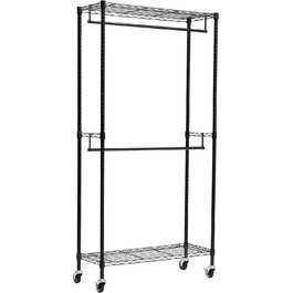 Amazon Basics Clothes Rack with Upper and Lower Shelves, 91 x 45.6 x 180.2 cm (Black, Double)