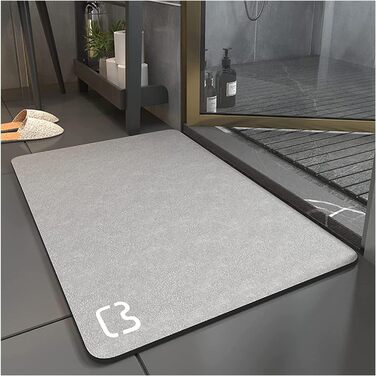 Absorbent Bath Mat, Non-Slip Bathroom Rug, Microfiber Bath Mat, Non-Slip Shower Mat, Quick-Drying, Rug for Living Room, Kitchen and Toilet, Machine Washable (grey, 40*60) Grey 40 x 60 cm