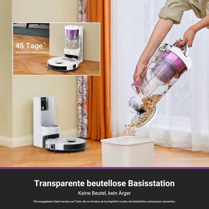 Робот-пилосос EUREKA E20 Plus з автопідняттям мопа та LiDAR-навігацією, 4000Pa, проти шерсті тварин, керування через додаток та голосовий помічник, білий