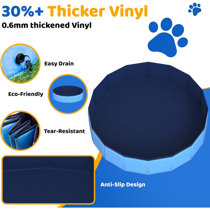 80x20 cm Foldable Dog Pool – Collapsible Plastic Hard Pool for Dogs and Children, Non-Slip Pet Bathtub for Outdoor Use in the Garden, Lightweight and Portable (Blue)