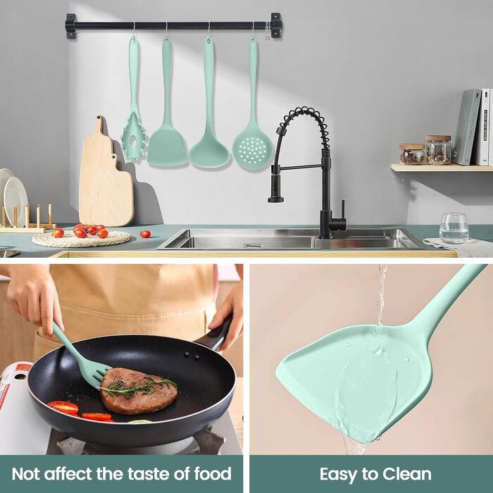Набір кухонних аксесуарів TAVADA (51 шт.), силіконовий набір кухонного начиння, антипригарне кухонне приладдя, стійке до високих температур, зелений, придатний для миття в посудомийній машині