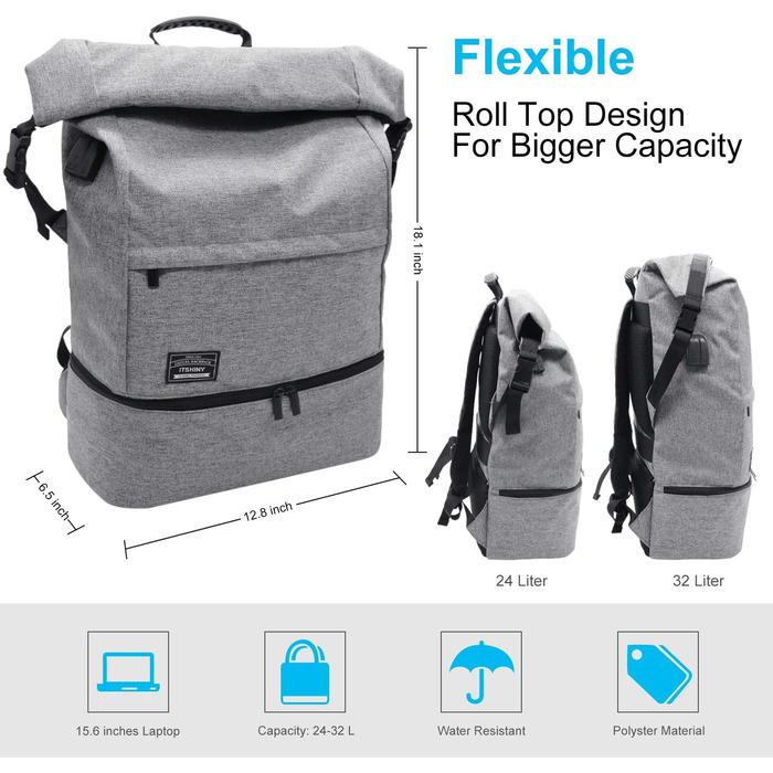 Sports Bag for Men Women, Crossbody Bag for the Gym, Travel Backpack, Gym Bag 3 in 1 Design with Shoe Compartment, Waterproof and Lightweight Gym Bag (Gray)