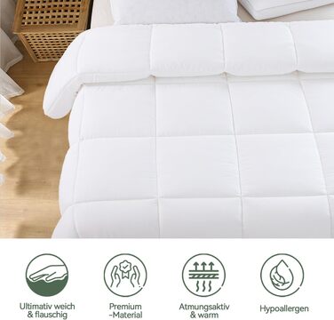Ковдра ELEMUSE 200x200 см всесезонна, стьобана, для алергіків, біла, 100% бавовна, мікрофібра, дихаюча, м'яка