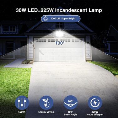 Світлодіодний прожектор для вулиці 10000 Лм, 144 LED, IP65, водостійкий, 6500K, 30 Вт – для саду, гаража, двору