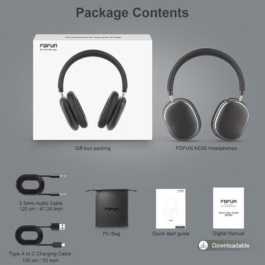 Навушники бездротові Bluetooth 6.0 NC95 з активним шумозаглушенням, регульованим колесом, 120+ годин роботи, персоналізація EQ через додаток, сірий