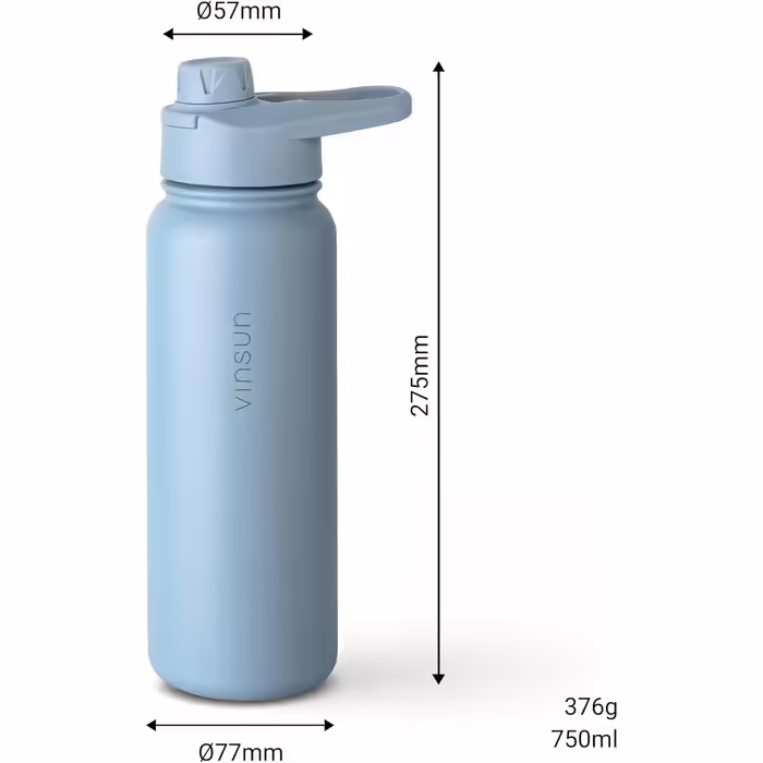 Stainless Steel Water Bottle 1L - Straw, Drinking Opening - Leakproof, Carbonated Drink Compatible, BPA Free - Thermos Bottle, Sports, Outdoor, School, University, Bicycle, Hiking, Gym (750 ml, Blue)