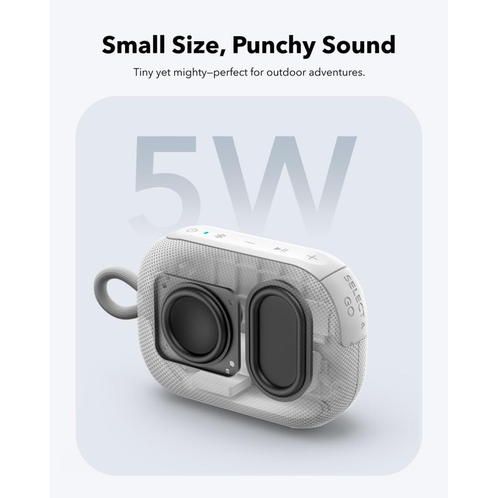 Soundcore Anker Select 4 Go: Портативна Bluetooth колонка, водонепроникна IP69, 20 годин роботи, для душу, подорожей та активного відпочинку (біла)