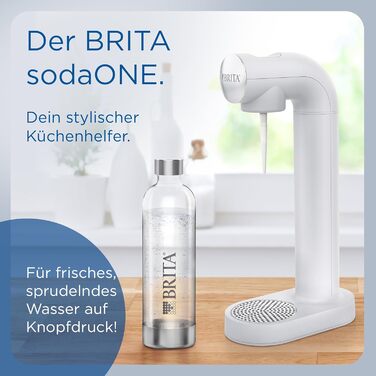 BRITA SodaONE: Газований напій з водопровідної води | Білий | Включає CO2 балон та пляшку PET без BPA | До 60л на балон