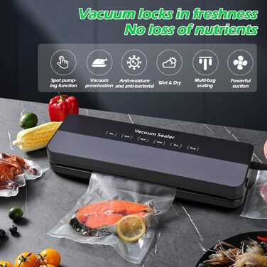 Вакуумний пакувальник Focenat 5-в-1, 65 KPA, для зберігання продуктів, з 10 пакетами, зварювальна швейна лінія 30 см