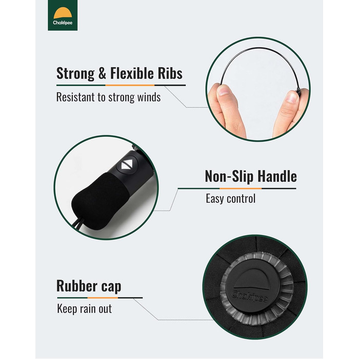 Чакіпі Чакіпі Парасолька велика, стійка до вітру, компактна для подорожей, автоматична, для жінок та чоловіків – кишеньковий парасолька, портативний UV-захист, чорний, 210T покриття, діаметр 97 см, 8 спиць, довжина 108 см