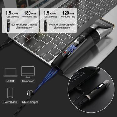 Hatteker Pro Машинка для стрижки волосся та бороди: набір з тримером, T-подібний тример, водонепроникний IPX7, чорний