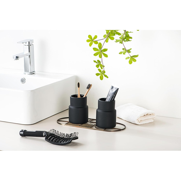SYJAN HOME Matter Toothbrush and Toothpaste Holder, Toothbrush Holder, Modern Ceramic Toothbrush Holder, Black and Black