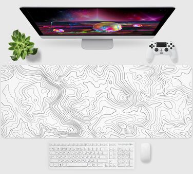 Ігровий килимок для миші Niviy Gaming XXL 800x350 мм, білий, з топографічним принтом