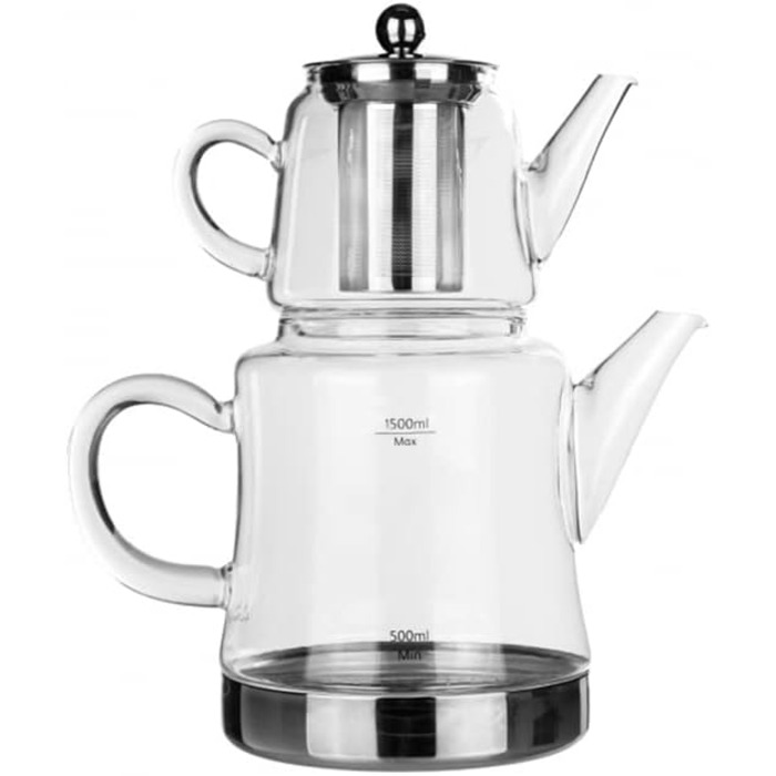 Karaca Dora Glass Teapot, 450 ml Teapot, 180 ml Kettle, suitable for gas and electric cooktops, Turkish teapot (çaydanlık), and teapot set, Teapot (not induction), Glass