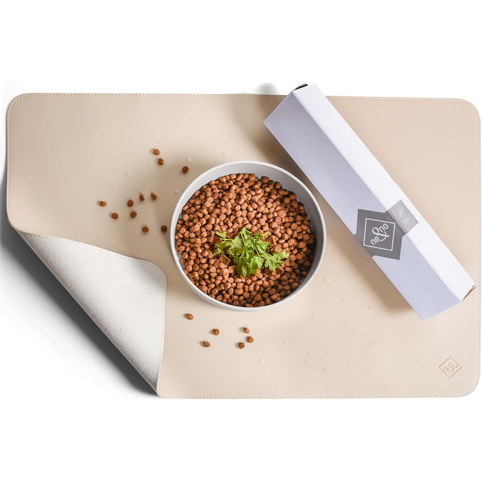 Підкладка під миску для котів та маленьких собак ne&no® - антиковзаюча, водовідштовхувальна, з веганської шкіри (60 x 40 см, світло-пісочний)
