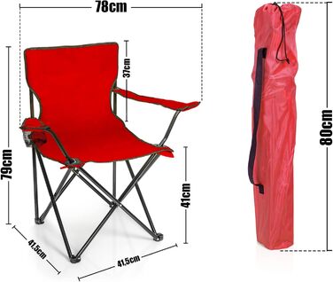 Крісло для риболовлі BigDean, складане, з підстаканником та сумкою - крісло для кемпінгу, риболовлі, саду (червоне)