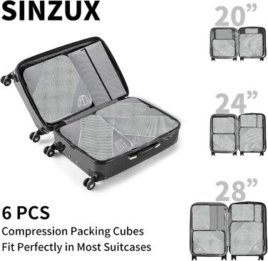 Органайзер для валізи, набір 6 шт. Компресійні куби для пакування, органайзер для подорожей, сірий