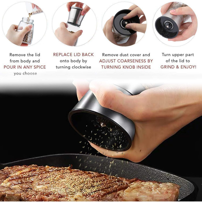 Набір з 2 шт. мельниць для солі та перцю LessMo з підставкою, регульована ступінь помелу, з високоякісної нержавіючої сталі, для різних спецій