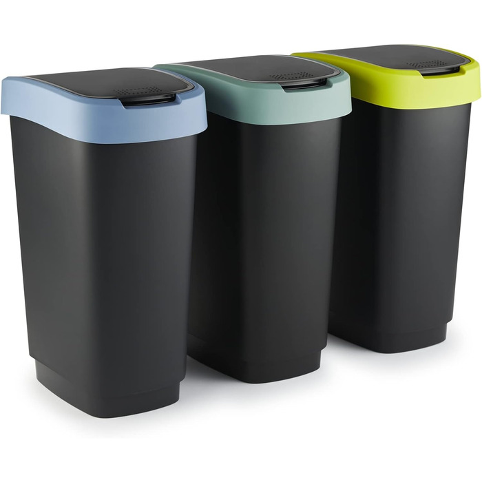 Відро для сміття Rotho Twist 25л з кришкою, пластик (PP), BPA-free, чорний/сріблястий, 25л (33.3 x 25.2 x 47.6 см)