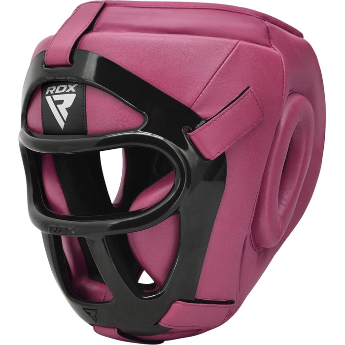 RDX Leather Head Guard - Boxing, Muay Thai, Kickboxing, Taekwondo - Face & Nose Protection - Training Sparring Headgear (XL, Pink)