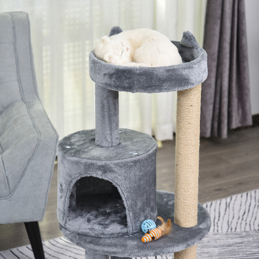 PawHut Multi-Level Cat Tree with Cave, Perches, and Scratching Posts - Large, Stable, and Luxurious with Sisal and Plush Fabric - Gray, 48x48x104 cm