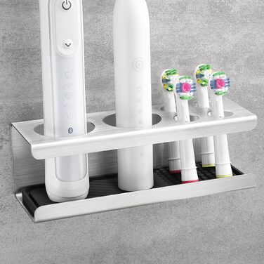 Тримач для електричної зубної щітки, нержавіюча сталь, настінний, без свердління (сріблястий)