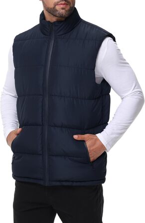 Чоловіча пухова жилетка, водовідштовхуюча, без рукавів, зі стійким коміром, на блискавці, зимова, теплий верхній одяг (XXL, темно-синій)