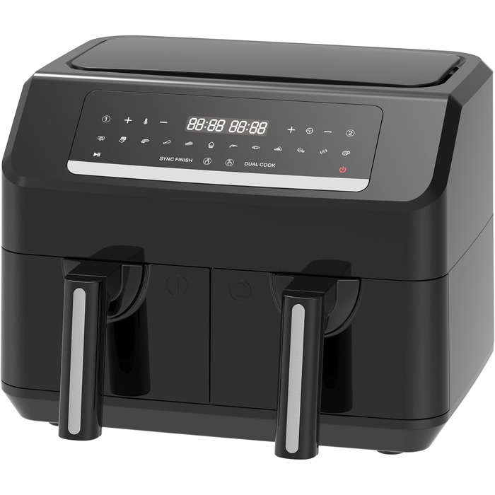 Електрична аерофритюрниця Emerio Digital Doppel 7,2 л (2×3,6 л), 12 програм, без BPA, синхронне завершення, фритюрниця без олії