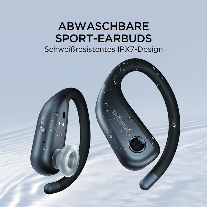 Навушники 1MORE Fit S50 Open Ear, Bluetooth 5.3, спортивні бездротові навушники з мікрофоном, True Wireless, швидка зарядка, 38 годин роботи, ENC шумозаглушення, IPX7 (Сірий)