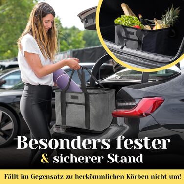 Foldable shopping basket in premium quality | Shopping bag with soft PU leather handle | ideal basket for shopping, 30 liters | stable & secure shopping bag (gray/black)