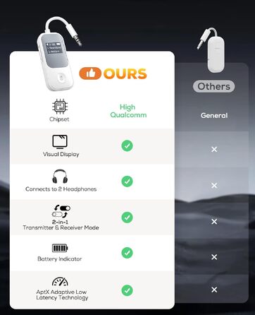 Bluetooth-трансмітер та ресивер Nulaxy BR08 з дисплеєм для навушників та AirPods, червоний