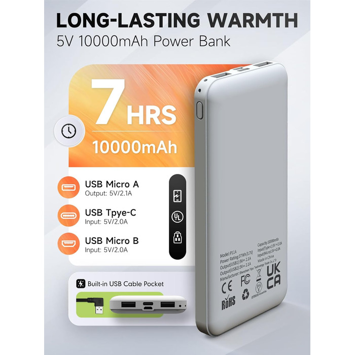 Обогріваючий жилет/куртка з підключенням до Powerbank, Microfleece, 6 зон нагріву, 3 режими температури, для жінок та чоловіків, чорний