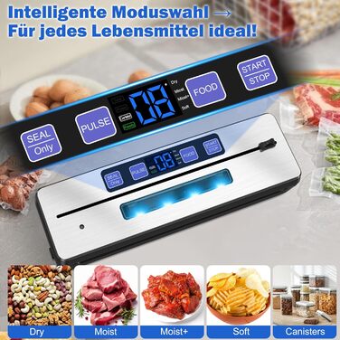 Вакуумний упаковник KLGFI 7-в-1: професійний, з подвійною зварювальною лінією, з різаком та цифровим таймером, комплект з 50 пакетами, срільно-чорний