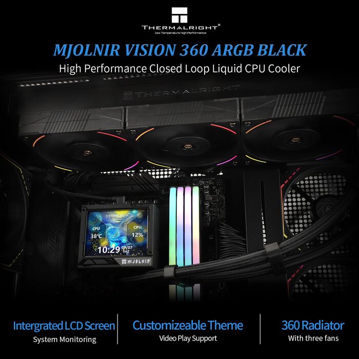 Thermalright Mjolnir Vision 360 ARGB: Смарт-рідинний кулер для CPU з IPS-дисплеєм, підтримка AM4/AM5/LGA1700/1851
