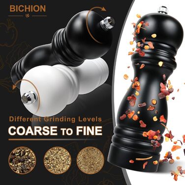 Набір з 2 дерев'яних мельниць для солі та перцю з регульованим млинком, великі, керамічні, ручні для морської солі, чилі, чорного та білого перцю