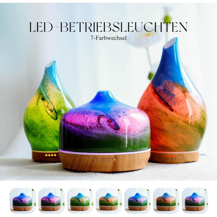 Ароматичний дифузор Porseme Aroma 500 мл, скляний зволожувач повітря, ультразвуковий аромадифузор з LED-підсвіткою 7 кольорів, для ефірних олій, працює до 21 години, тихий, для дому (Rosegold)