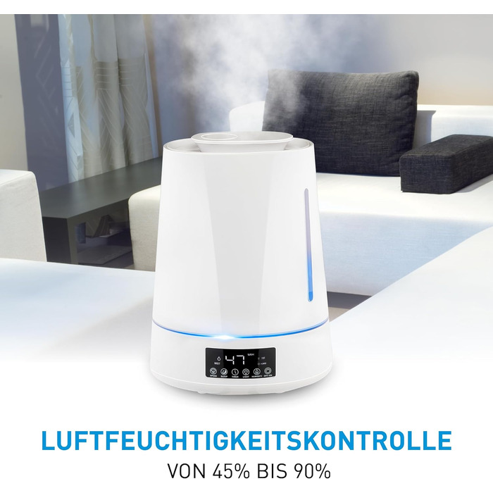 Grundig Humidifier and Aroma Diffuser 4L - Diffuser Essential Oils - Humidifier with Hygrometer and Timer - Rooms of 15 to 30m2 - 26 x 15 x 33 CM - White