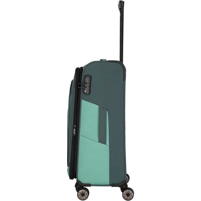 Travelite 4-Wheel Luggage Size L, Softshell made from recycled material, Luggage Series VIIA: Trolley with expandable gusset + edge protection, 77 cm, 91-103 liters (Trolley M extended (67 cm), Eucalyptus (Green))