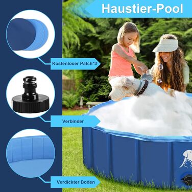 Dog Pool for Large & Small Dogs, Foldable Dog Splash Pool 160 * 30CM Dog Bathtub Stable Swimming Pool Pet Child Swimming Pool Non-Slip Portable Blue